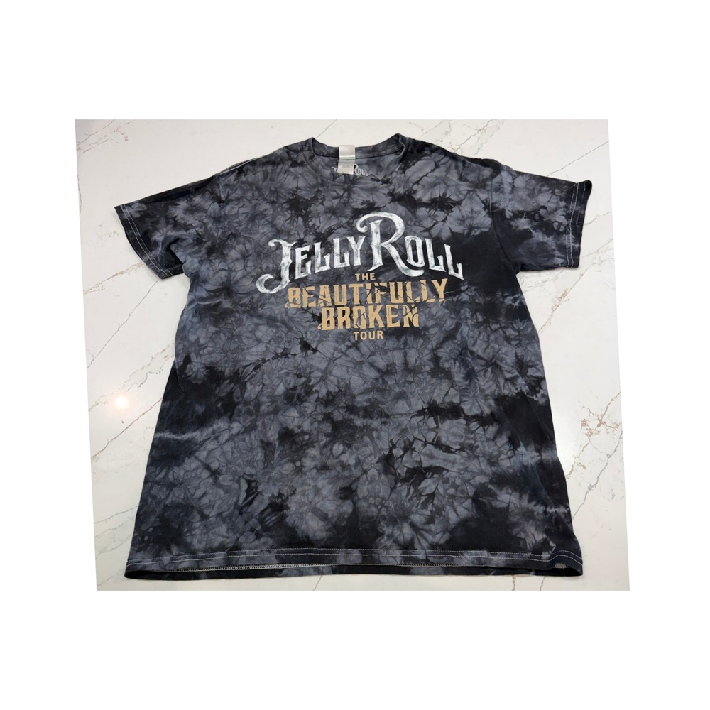 Jelly Roll The‎ Beautifully Broken Tour Tie Dye Shirt Large Black Grey Cotton